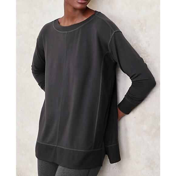 Garnet Hill Top Ribbed Tunic Slouchy Oversized Gray Lounge Cozy Fall Capsule - Picture 1 of 8